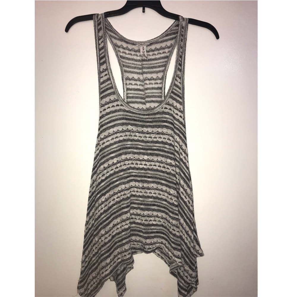Black/Grey & White Striped Flowy Tank